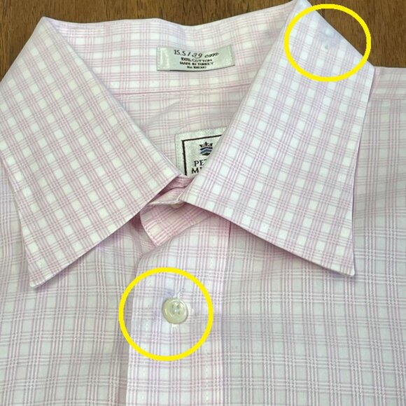 Peter Millar Men's Shirt - Pink and White Check Plaid - Size M (15.5) - STAINS - Picture 7 of 13